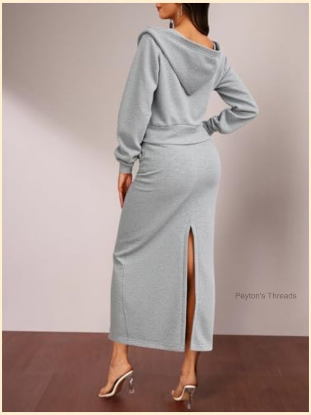 2 Piece Y2k Outfits Bodycon Maxi Dress Zip Up Hoodie Fall Casual Set Streetwear - Picture 2 of 5